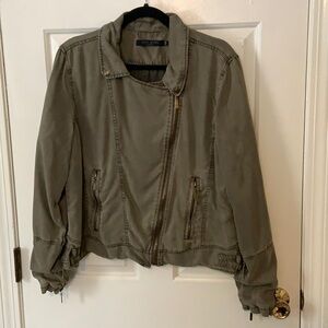 Max Jeans Olive Green Zip Moto Style Jacket AS IS